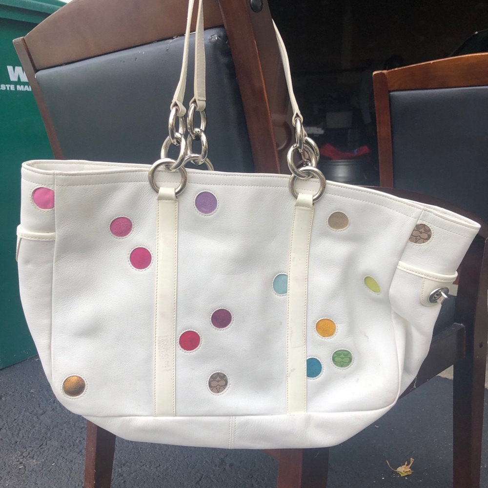 Coach purse- white with polka dots